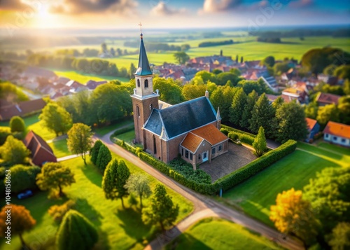 Aerial View of Nicolaaskerk in Nijeholtpade, Friesland with Bokeh Effect for Stunning Landscape Photography photo