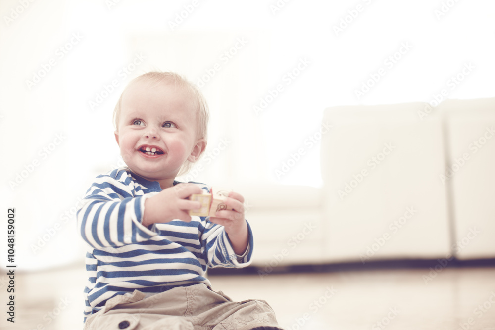 Toddler, boy and happy with building blocks in home with playing, fun and learning for child growth. Baby, kid and smile or excited with educational games for brain or language development at lounge Toddler, boy and happy with building blocks in home with playing, fun and learning for child growth. Baby, kid and smile or excited with educational games for brain or language development at lounge