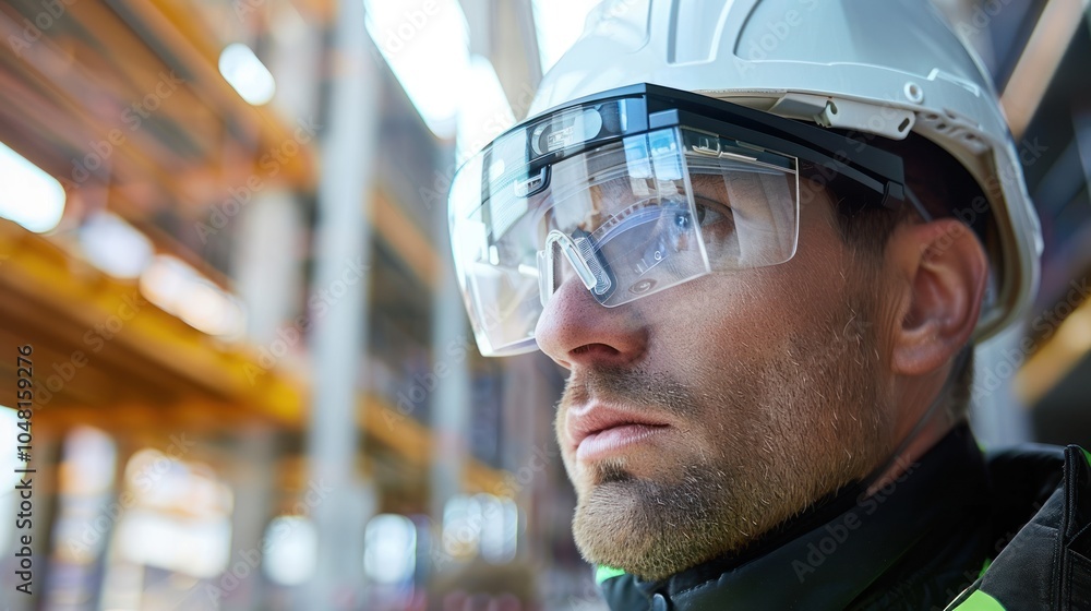 Construction Worker Wearing Safety Glasses and Helmet Construction Worker Wearing Safety Glasses and Helmet