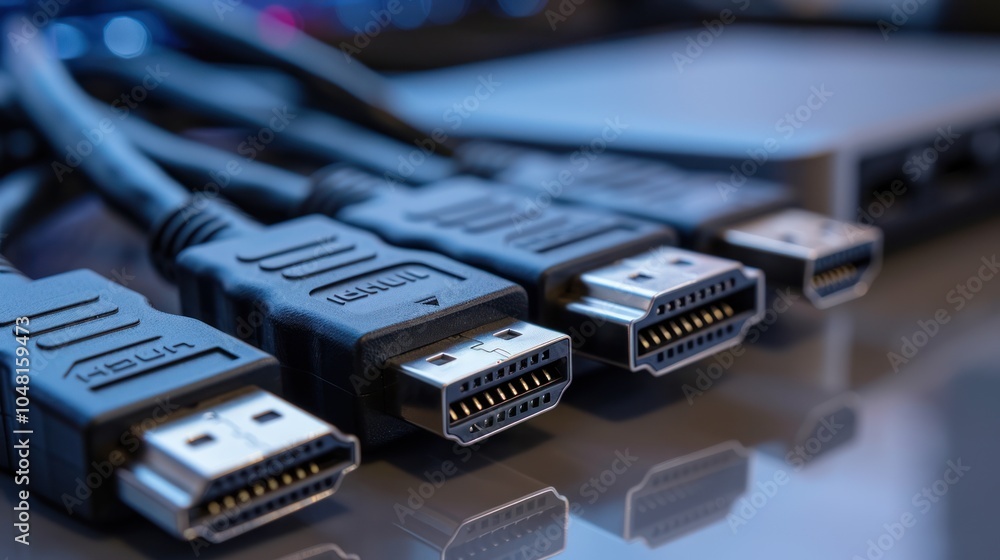 Close-up of Multiple HDMI Connectors on Cables Close-up of Multiple HDMI Connectors on Cables