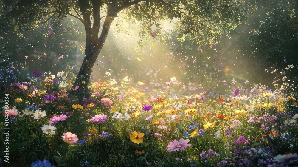 Obraz premium Peaceful Wildflower Patch at Dusk with Soft Light