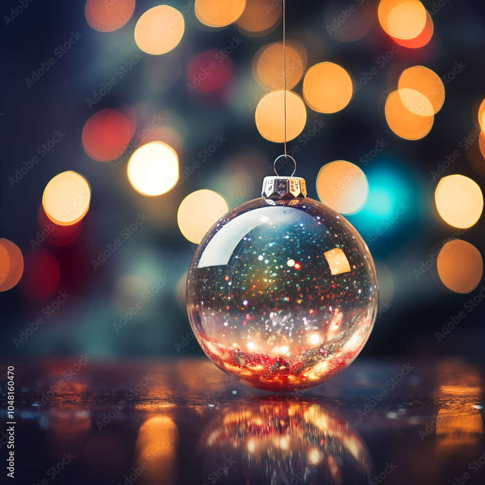 Obraz premium Christmas card blur background glass ball with beautiful bokeh colors ornament hanger