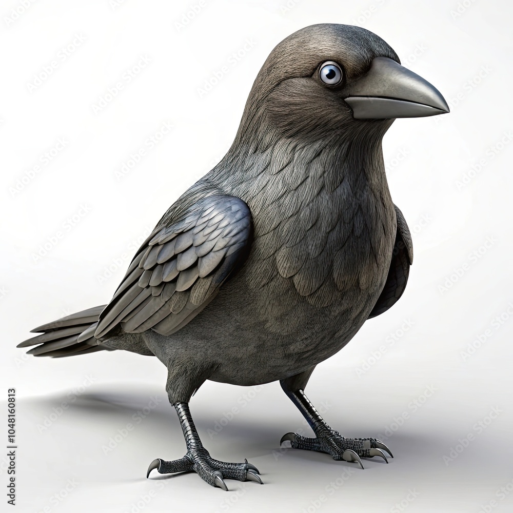 Fototapeta premium a crow 3d render cute illustration on white background