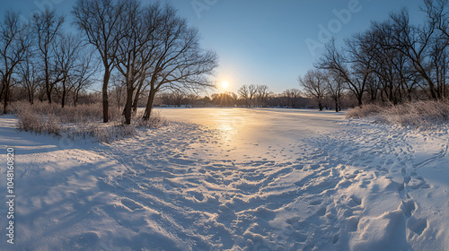 Winter Wonderland: Footprints in Snow at Sunset