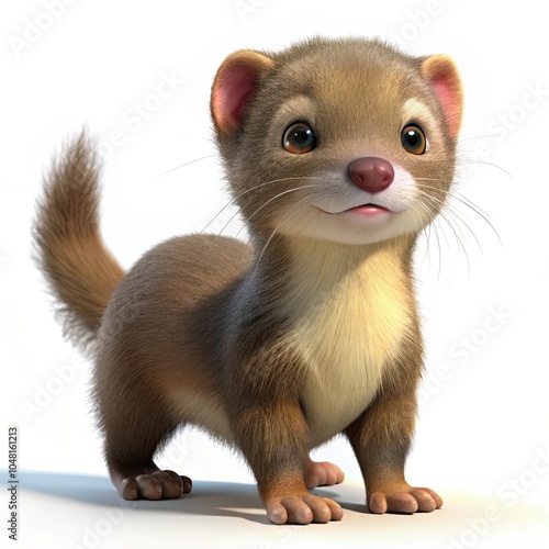 a mink 3d render cute illustration on white background