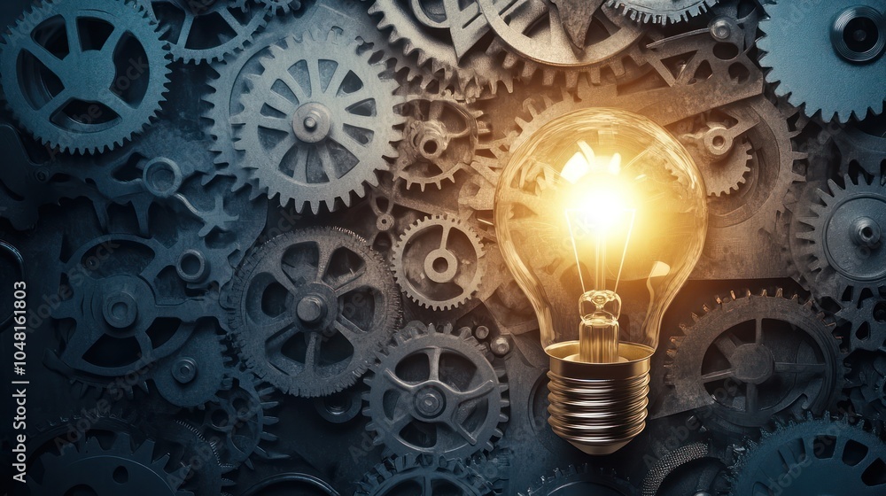 The Power of Ideas: A Lit Bulb Surrounded by Gears The Power of Ideas: A Lit Bulb Surrounded by Gears