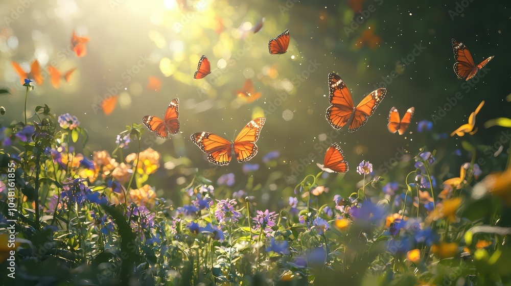 Serene Butterflies Fluttering in a Flower Garden Serene Butterflies Fluttering in a Flower Garden