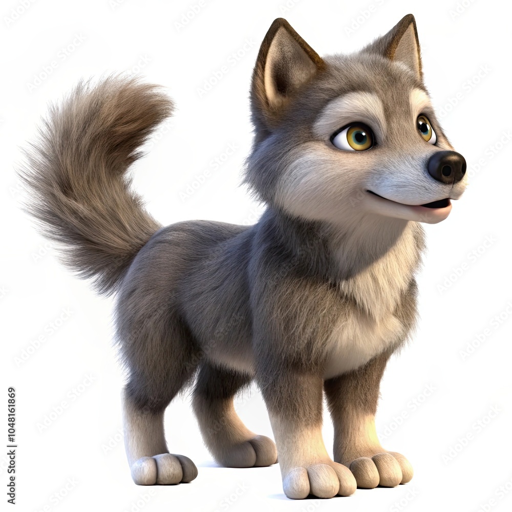 Obraz premium a wolf 3d render cute illustration on white background