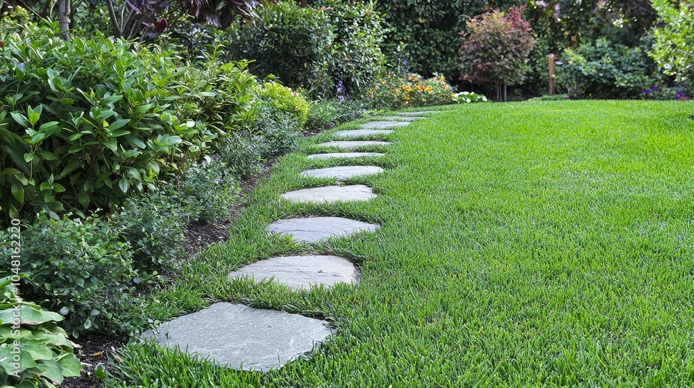 Tranquil Stone Pathway in Lush Garden Setting Tranquil Stone Pathway in Lush Garden Setting