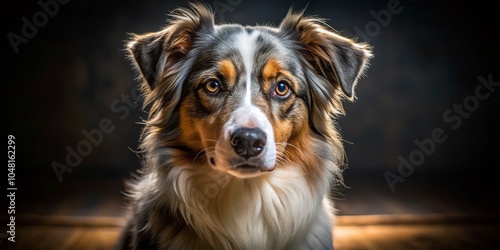 Australian Shepherd in Low Light, Captivating Attention and Focused Expression, Perfect for Pet Lovers and Dog