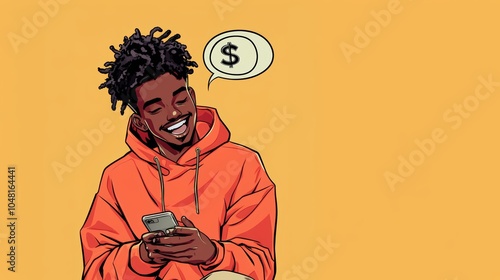 Smiling black young man with smartphone