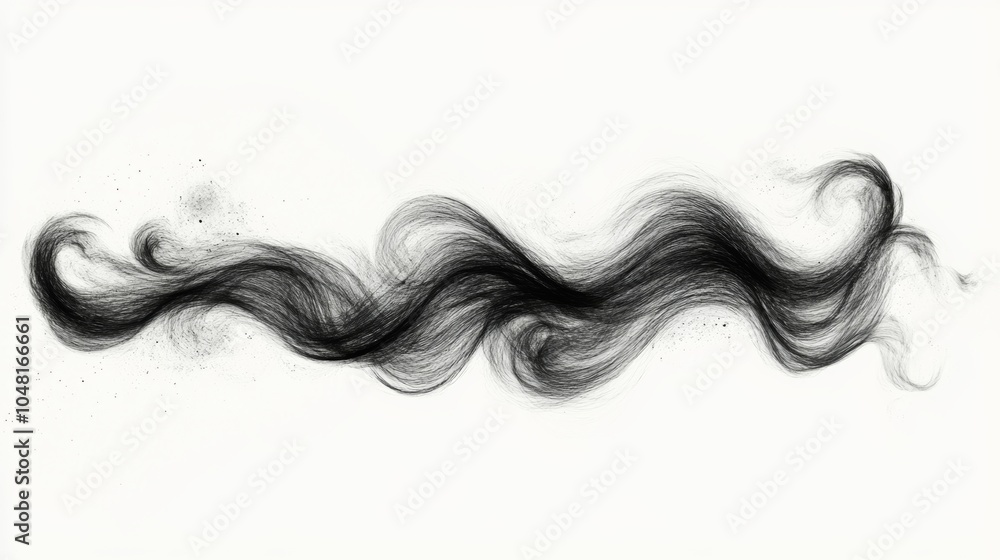 Fototapeta premium Abstract Black Hair Swirling in a Wave Design on White Background