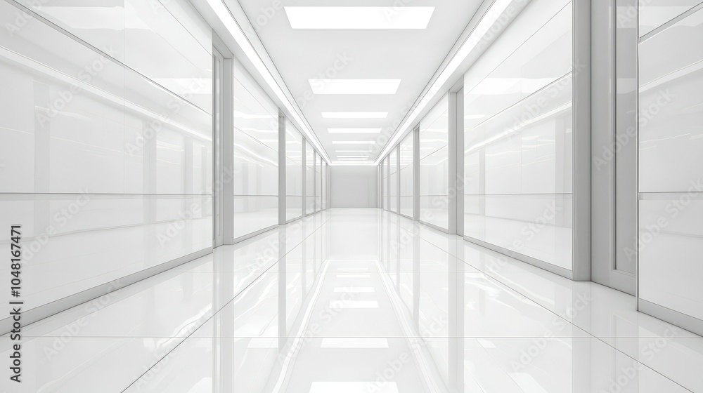 Clean and Empty Hallway with Polished White Walls Clean and Empty Hallway with Polished White Walls