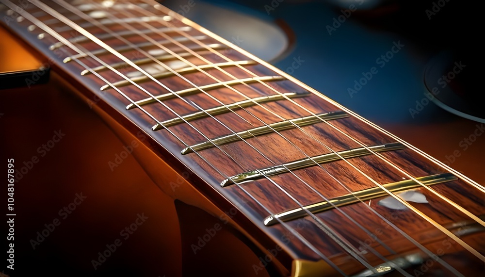 Obraz premium Close-up of a Guitar Neck with Fretboard and Strings view