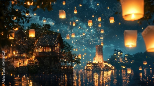 Enchanting Lanterns Floating in the Night Sky