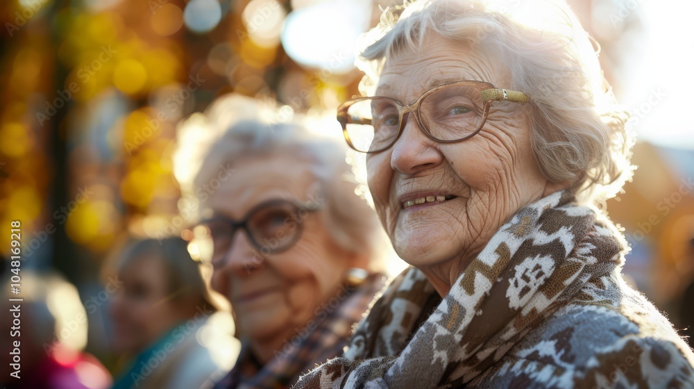 Golden Years: A close-up portrait of a smiling elderly woman, her warm gaze radiating contentment. The gentle sunlight bathes her face, highlighting the wisdom and kindness in her eyes. Golden Years: A close-up portrait of a smiling elderly woman, her warm gaze radiating contentment. The gentle sunlight bathes her face, highlighting the wisdom and kindness in her eyes.