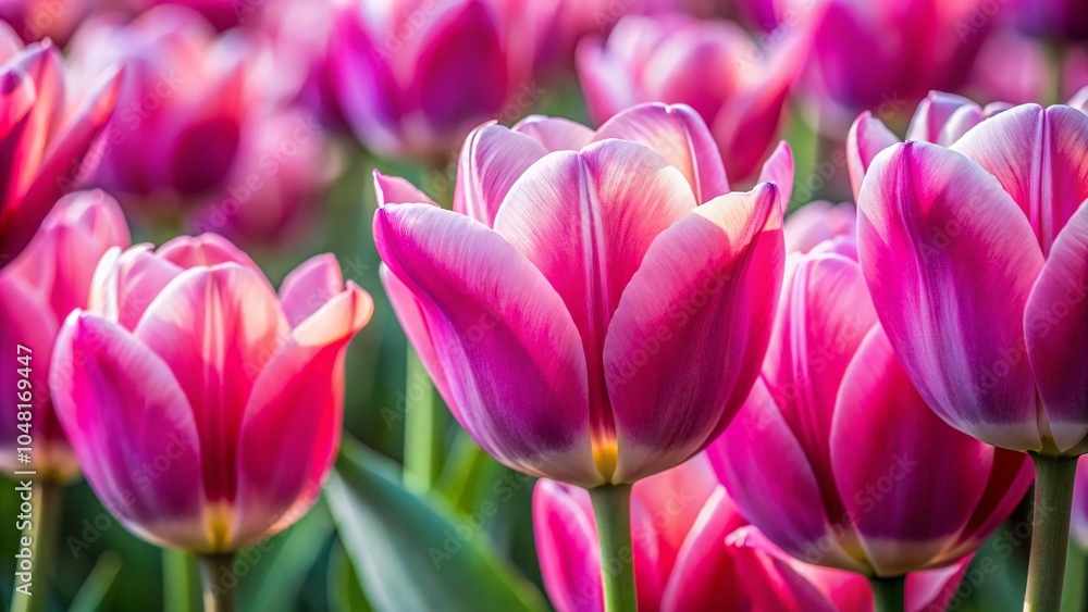 Obraz premium Bright Pink Tulips in Low Light at Keukenhof Flower Park - Stunning Floral Photography