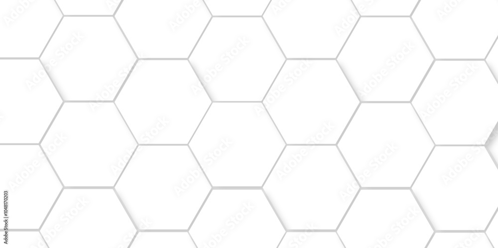 Vector Minimal White Hexagonal Background. Luxury White Pattern. 3D Futuristic abstract honeycomb mosaic white background. geometric mesh cell texture. modern futuristic wallpaper.
Vector Minimal White Hexagonal Background. Luxury White Pattern. 3D Futuristic abstract honeycomb mosaic white background. geometric mesh cell texture. modern futuristic wallpaper.