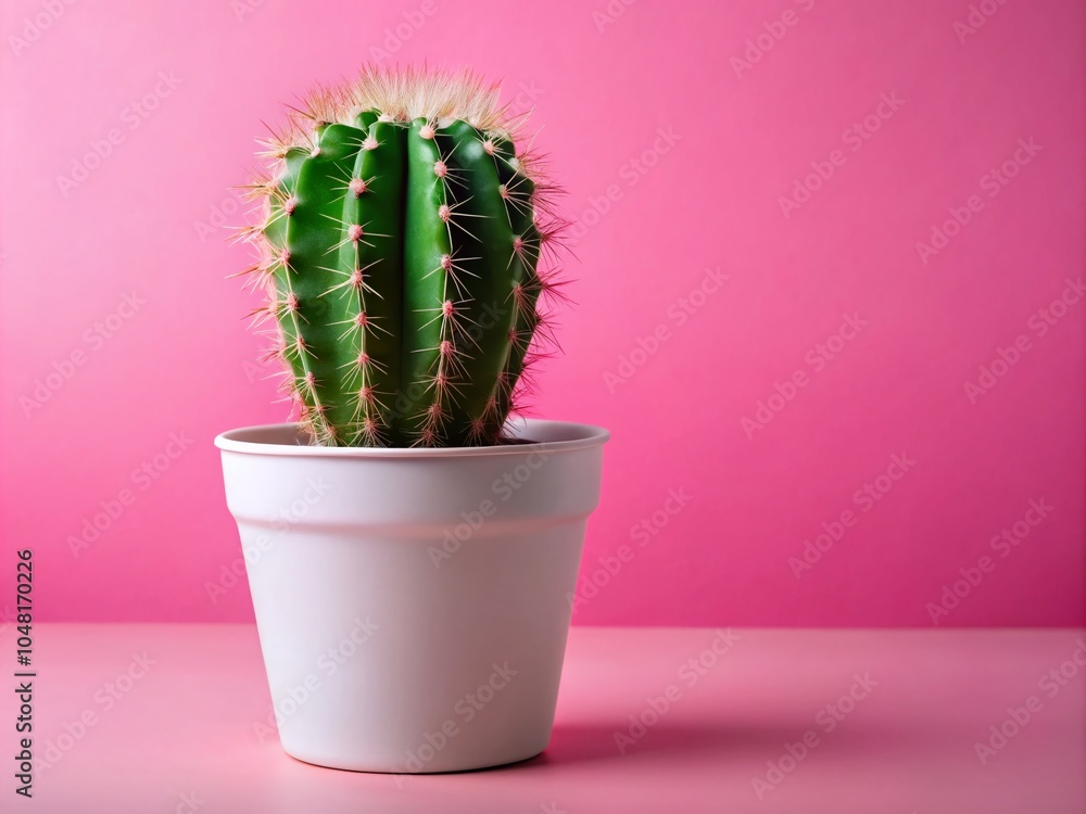 Cactus in White Pot Against Pink Background for Stylish Home Decor and Minimalist Aesthetics Cactus in White Pot Against Pink Background for Stylish Home Decor and Minimalist Aesthetics