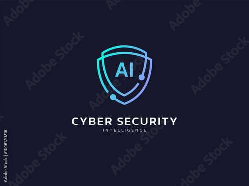 Cyber security intelligence data protection shield with letter AI in network lines vector logo design concept. Abstract shield security icon logotype symbol for ID protection, privacy solution, ui.