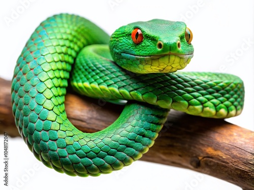 Captivating Large-Eyed Pit Viper Coiled on Branch - Hemotoxic Venom Effects on Blood System photo