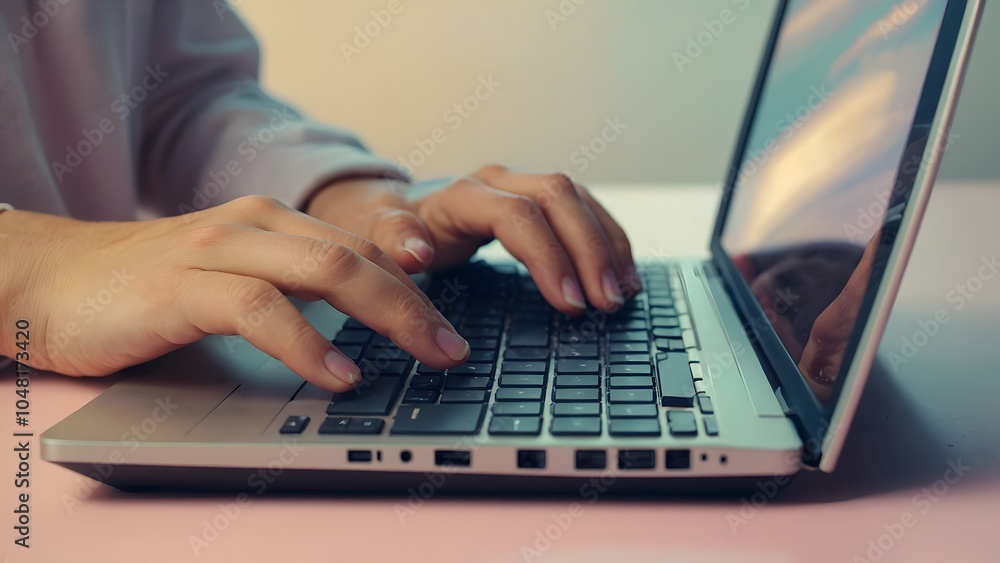 Hands Typing on Laptop Keyboard Hands Typing on Laptop Keyboard