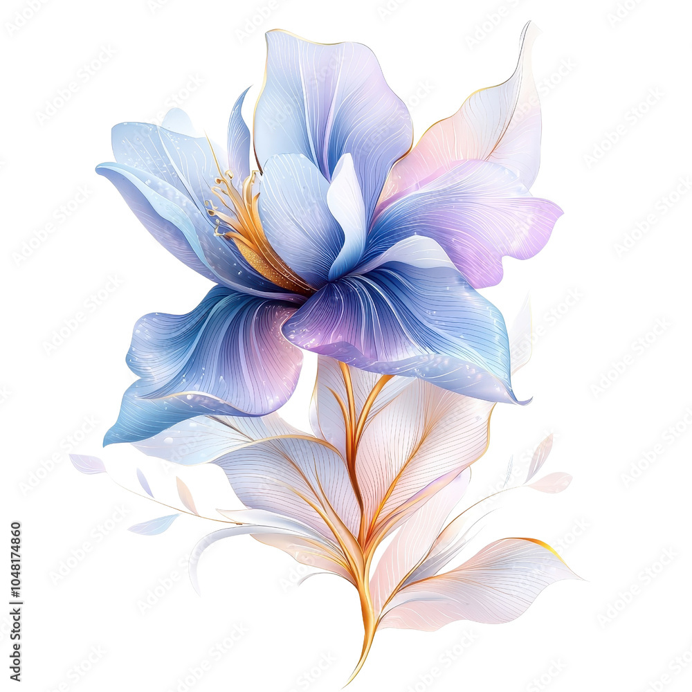An elegant Art Nouveau style iris, isolated on a white background, characterized by graceful lines and artistic details. PNG An elegant Art Nouveau style iris, isolated on a white background, characterized by graceful lines and artistic details. PNG