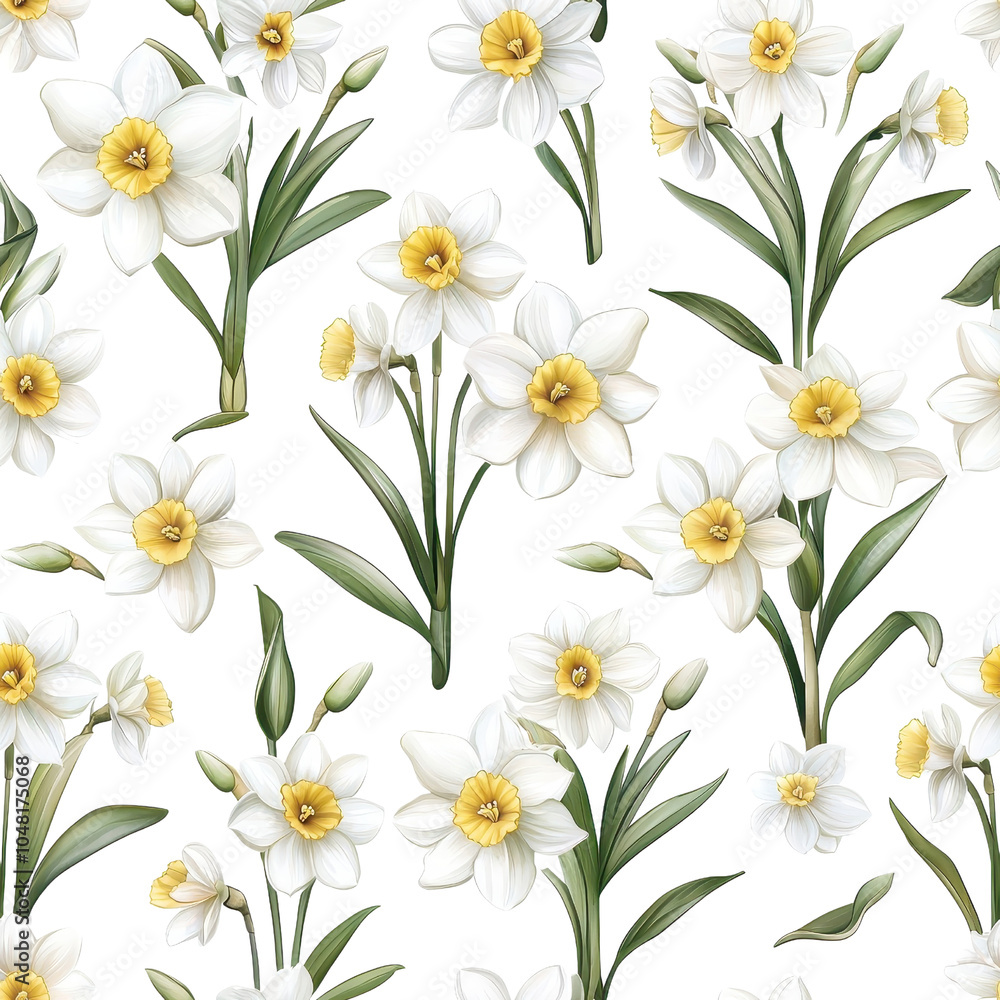 Watercolor style seamless pattern of daffodils, isolated on a white background. PNG Watercolor style seamless pattern of daffodils, isolated on a white background. PNG