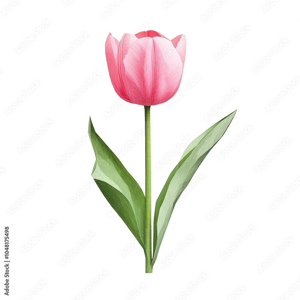 A low polygon style tulip, isolate on white background, featuring geometric shapes and a contemporary design. PNG A low polygon style tulip, isolate on white background, featuring geometric shapes and a contemporary design. PNG