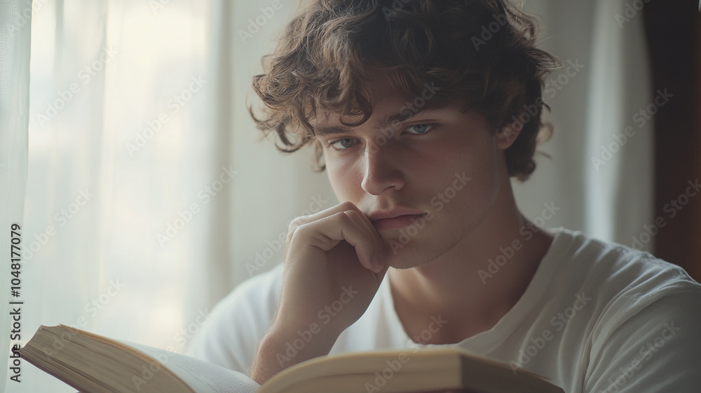 Thoughtful Student with an Open Book Thoughtful Student with an Open Book
