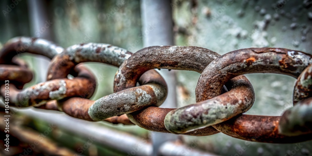 Close-up of Oxidized Metal Chain Links with Corrosion and Decay in Long Exposure Close-up of Oxidized Metal Chain Links with Corrosion and Decay in Long Exposure