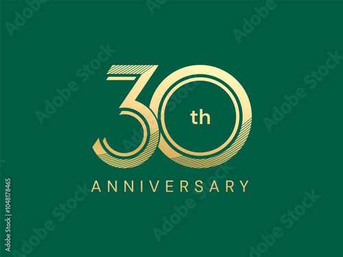 30th Anniversary luxury gold celebration with Curved Lines overlapping in numbers logo typography vector design twisted infinity concept. Thirty Years anniversary gold template for celebration event.