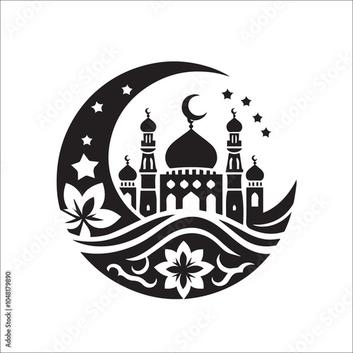 Mosque logo design with Islamic creative concept Vector black