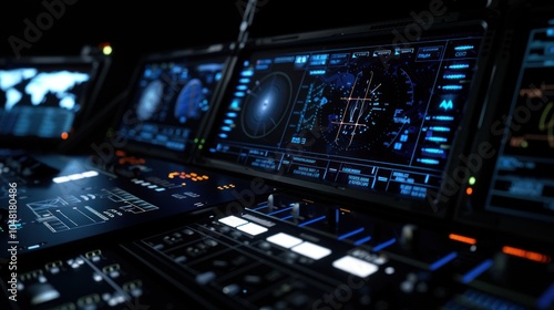 Wallpaper Mural Futuristic Control Panel with Glowing Blue and Orange Interfaces Torontodigital.ca