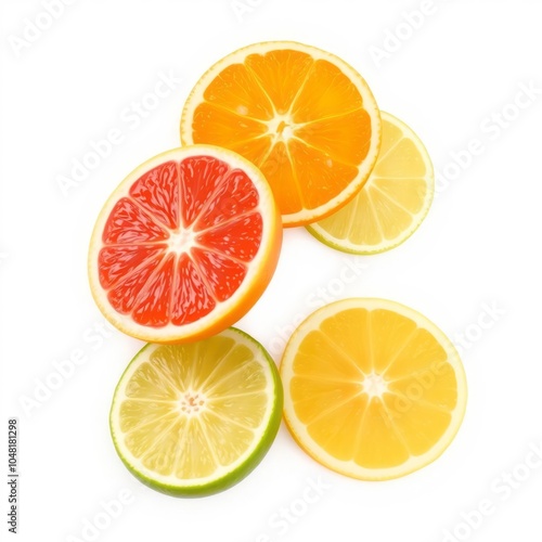 Falling citrus slice grapefruit orange lemon lime isolated on white background