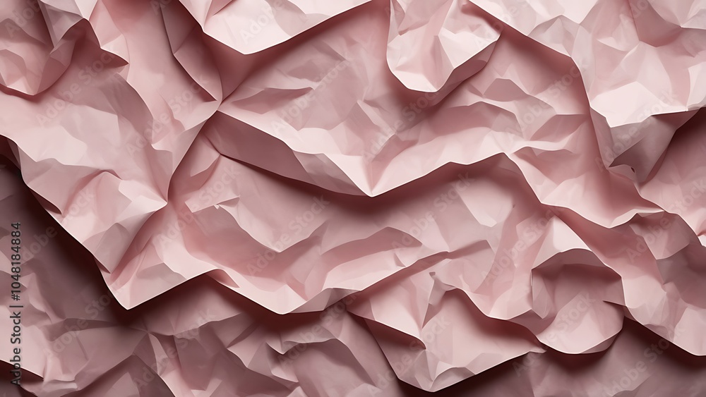 Abstract illustration background of a crumpled pink paper like, showcasing the intricate folds and creases of the paper Abstract illustration background of a crumpled pink paper like, showcasing the intricate folds and creases of the paper