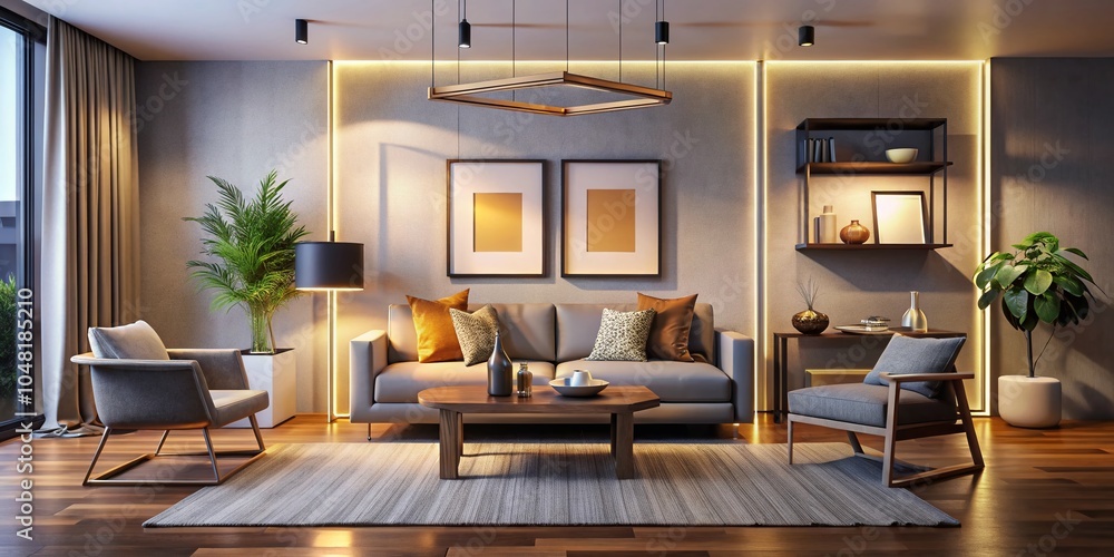 Contemporary Apartment with Empty Frame and Artistic Decor - High Depth of Field Living Room Design Contemporary Apartment with Empty Frame and Artistic Decor - High Depth of Field Living Room Design
