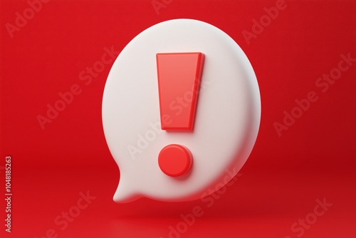 A floating white speech bubble with a bold red exclamation mark on a solid red background