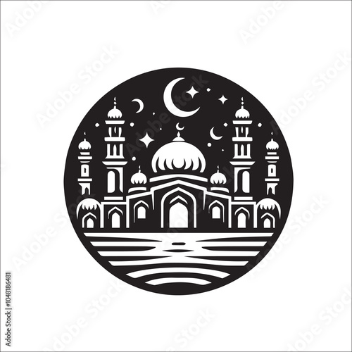 Mosque logo design with Islamic creative concept Vector black