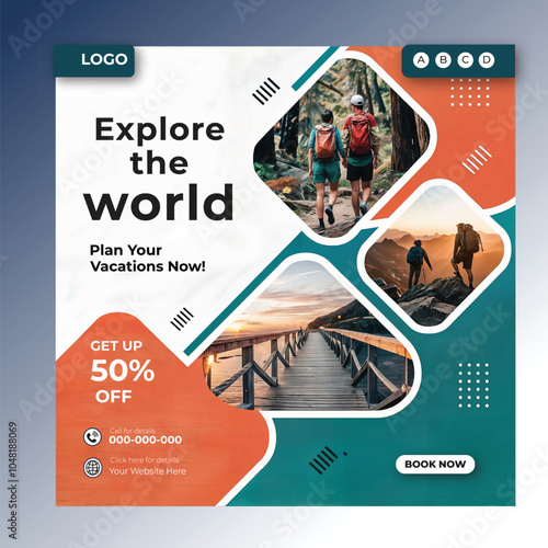 Travel and tour social media posts and web banner square design templates ai generated