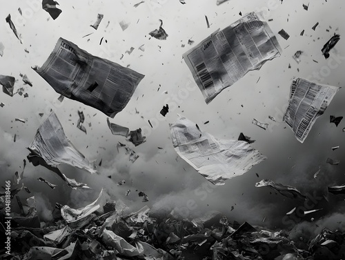 Gale force Gusts Propelling Debris Through Stark Monochrome Dystopian Landscape