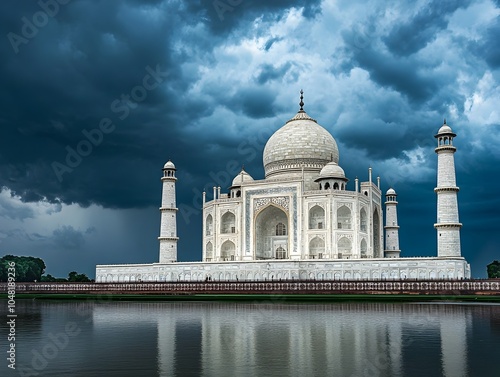 Dramatic Gathering Storm Over the Iconic Taj Mahal India s Architectural Masterpiece photo