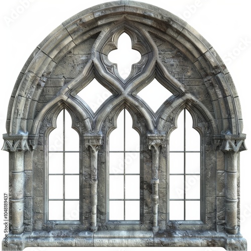 Isolated PNG image medieval arched windows, intricately designed with ornate craftsmanship photo