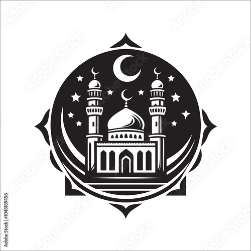 Mosque logo design with Islamic creative concept Vector black