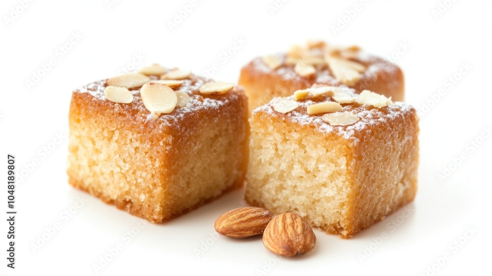 French Financier almond little cake pastry dessert, isolated on white background. French Financier almond little cake pastry dessert, isolated on white background.