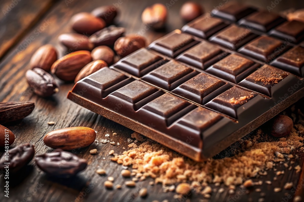 Dark Chocolate Bar with Tilt-Shift Photography Effect for Gourmet Treats and Desserts Dark Chocolate Bar with Tilt-Shift Photography Effect for Gourmet Treats and Desserts