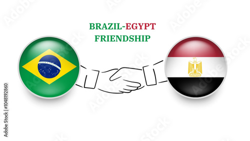 brazil and egypt flags in circle with shake hand. brazil And egypt friendship. brazil And egypt flags, isolated on white background. Vector illustrator