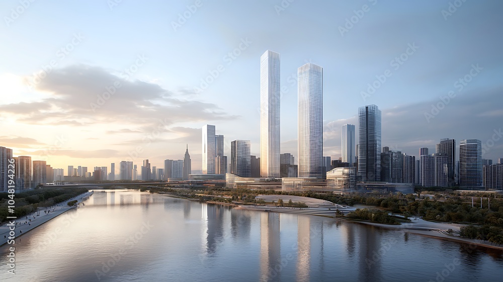 Stunning urban skyline overlooking a serene river a visual exploration of modern architecture and city life Stunning urban skyline overlooking a serene river a visual exploration of modern architecture and city life