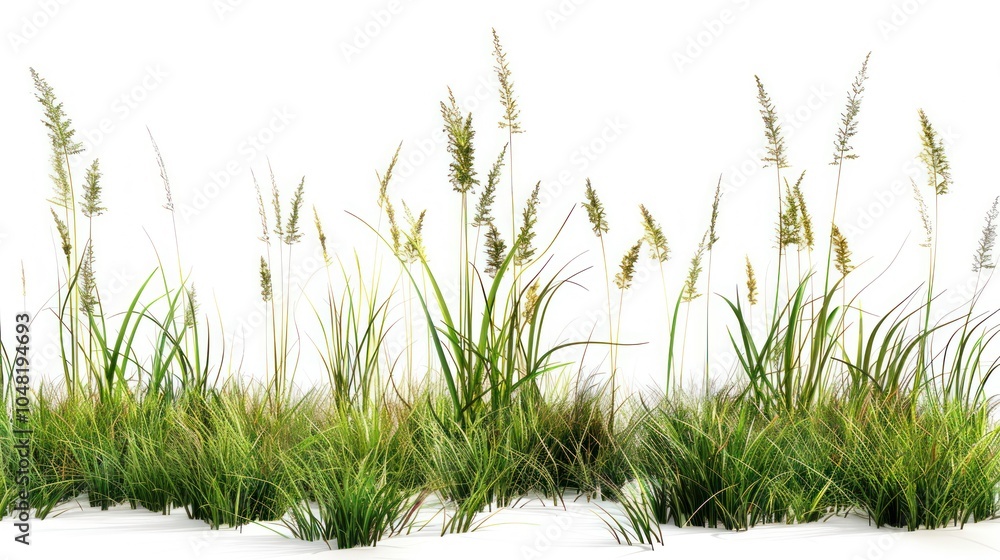 Fototapeta premium Tall Green Grasses with Seed Heads on White Background