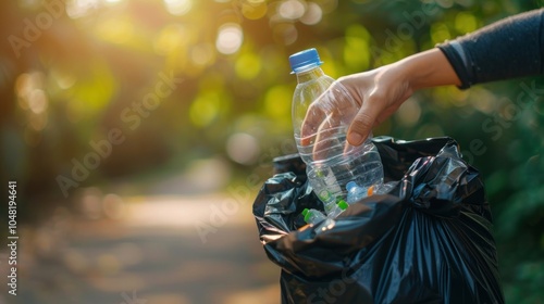 Wallpaper Mural Hand Throwing Plastic Bottle in a Black Garbage Bag Torontodigital.ca